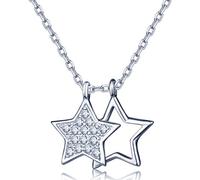 Infinite U Fashion Collares Doble Estrellas de Plata de Ley 925 Circonita Colgante Necklet para Mujeres/Niñas Plateado