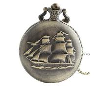 Infinite U Retro Reloj de Bolsillo Barco de Vela/Barcos de Guerra/Barco Pirata Unisex Reloj de Bolsillo de Cuarzo Grande Collar