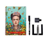 InfiniteBook Kit de Iniciación Frida Kahlo- Cuaderno de Pizarra Reutilizable A5 con Kit de Limpieza, Bolígrafo y Soporte Para Boli Autoadhesivo