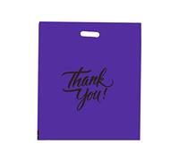 InfinitePack 100 bolsas de agradecimiento para mercancía, asas cortadas, bolsas de compras al por menor para boutique, bolsas de regalo, bolsas de regalo a granel, regalos, bolsas de plástico reutilizables de 1.25-1.75-2-2.35 mil, Morado, 20" x 20" (100pcs)