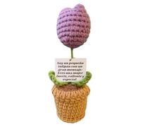 Infinitliving Tulipán Lila de Ganchillo Regalo Día de la Mujer 8 Marzo - Flor Hecha a Mano con Mensaje Inspirador - Detalle para Mujer Especial y Empresas - Incluye Bolsita para Regalo