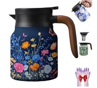 Infinitne Vintage Floral Pattern Tea - Built-in Infuser, Stainless Steel Insulated Tea Bottle, Temperature Control Teas Kettle for Loose Teas, Coffee Pot for Hot Drinks (C,800ml)