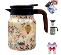 Infinitne Vintage Floral Pattern Tea - Built-in Infuser, Stainless Steel Insulated Tea Bottle, Temperature Control Teas Kettle for Loose Teas, Coffee Pot for Hot Drinks (A,1000ml)
