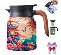 Infinitne Vintage Floral Pattern Tea - Built-in Infuser, Stainless Steel Insulated Tea Bottle, Temperature Control Teas Kettle for Loose Teas, Coffee Pot for Hot Drinks (B,800ml)