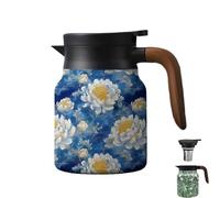 Infinitne Vintage Floral Teapot,Vintage Floral Pattern Tea Pot-Built-In Infuser,Insulated Stainless Steel Loose Teapot,for Travel (K)