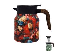 Infinitne Vintage Floral Teapot,Vintage Floral Pattern Tea Pot-Built-In Infuser,Insulated Stainless Steel Loose Teapot,for Travel (B)