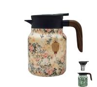 Infinitne Vintage Floral Teapot,Vintage Floral Pattern Tea Pot-Built-In Infuser,Insulated Stainless Steel Loose Teapot,for Travel (J)