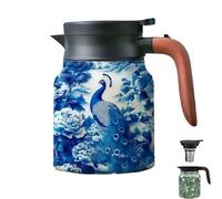 Infinitne Vintage Floral Teapot,Vintage Floral Pattern Tea Pot-Built-In Infuser,Insulated Stainless Steel Loose Teapot,for Travel (A)