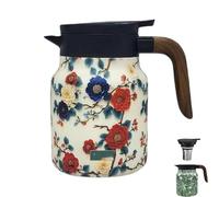 Infinitne Vintage Floral Teapot,Vintage Floral Pattern Tea Pot-Built-In Infuser,Insulated Stainless Steel Loose Teapot,for Travel (C)
