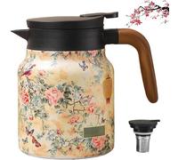 Infinitne Vintage Floral Teapot, With Infuser, 6-12 Hours Long-Lasting Heat Retention for Hot Drink (Yellow)