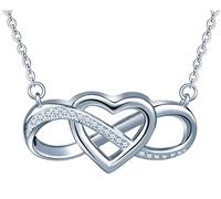 Infinito U - Collar Corazon de Plata de Ley Cadena Extensible Colgante de Infinito con Circonita Idea Regalo para Mujeres y Chicas