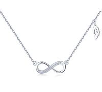Infinito U - Collar de Plata Fina 925 Cadena Ajustable con Colgante Símbolo de Infinito y Circonitas, Color de Plateado
