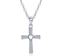 Infinito U CollaresColgantes Mujer de Plata de Ley 925 Collares Cruz Corazon de Plata y Circonita Colgante con Cadena