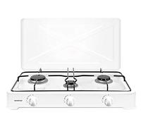 INFINITON | Cocina de Gas Portatil GGP-3B | 60cm de Ancho | Hornillo a Gas | Quemadores desmontables | 3 Fuegos | Portatil | Apoyo antideslizante | Color Blanco