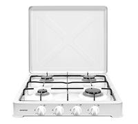 INFINITON | Cocina de Gas Portatil GGP-4F | 50cm de Ancho | Hornillo a Gas | Quemadores desmontables | 4 Fuegos | Portatil | Apoyo antideslizante | Color Blanco