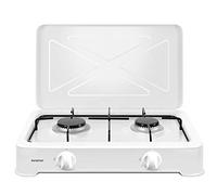 INFINITON | Cocina de Gas Portatil GGP-W2 | 50cm de Ancho | Hornillo a Gas | Quemadores desmontables | 2 Fuegos | Portatil | Apoyo antideslizante | Color Blanco