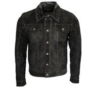 Infinity Camionero de Hombres Borgoña Casuales Jeans Camisa de Cuero Gamuza de Cabra Jacke M