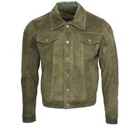 Infinity Camionero de Hombres Caqui Casuales Jeans Camisa de Cuero Gamuza de Cabra Jacke 3XL