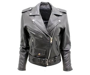 Infinity Chaqueta de Cuero Negra Elegante del Motorista de Brando de Las Mujeres 14