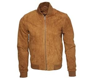 Infinity Cuero Hombres Bronceado Cabra Suede Bombardero Varsity Chaqueta, marrón, M