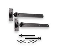 Infinity Decor® 2 bisagras de gancho y banda ajustables resistentes a la intemperie en epoxi negro para puertas de jardín, cobertizo, granero o garaje