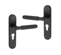 Infinity Decor Juego de manijas de puerta con cerradura de llave para puerta interior y exterior, color negro mate