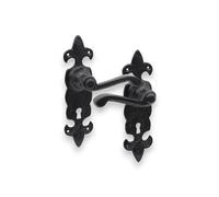 Infinity Decor Juego de manijas de puerta de hierro fundido con diseño de flor de Lys, color negro antiguo