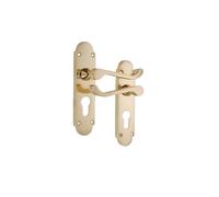 Infinity Decor Juego de manijas de puerta de latón pulido tradicional victoriano en placa trasera media redonda Euro Lock, ideal para puertas interiores y exteriores