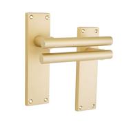 Infinity Decor Juego de manijas rectas de estilo moderno en placa trasera rectangular con acabado de latón satinado, 155 mm, ideal para puertas interiores y exteriores