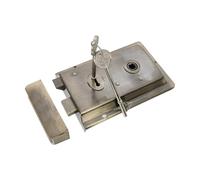 Infinity Decor Juego de pestillo de hierro estriado de estilo tradicional en acabado antiguo, seguridad de bloqueo de llave, ideal para puertas interiores o exteriores