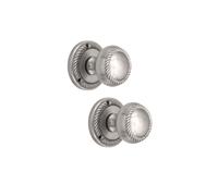 Infinity Decor Juego de pomos de puerta con diseño de cuerda georgiana cromada satinada, 50 mm, tiradores de latón macizo para puertas interiores y exteriores