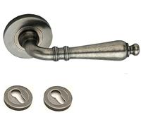 Infinity Decor Manija de puerta de peltre con escudos a elegir, hecha de latón macizo, estilo inglés antiguo antiguo (mango + escudo de perfil europeo (par)