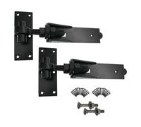 Infinity Decor Par de bisagras ajustables de gancho y banda de epoxi acabado negro resistente, ideal para puerta de madera, puerta de garaje, puerta de jardín (8 pulgadas)