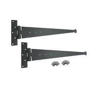 Infinity Decor Par de bisagras en T de hierro forjado a mano de 600 mm (2 piezas) en acabado de cera de abeja negra, ideal para puerta de madera, cobertizo, puerta de granero