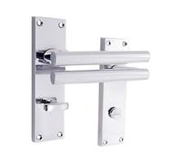 Infinity Decor Pomo de cromo pulido moderno con barra en T para baño con giro de pulgar en placa trasera rectangular, par de manijas para puerta de inodoro, ideal para uso interno y externo