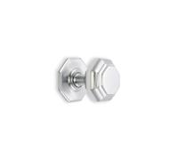 Infinity Decor Pomo de puerta central grande octogonal cromado satinado de latón macizo de 80 mm, ideal para uso externo e interno