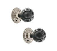 Infinity Decor Pomos de puerta de madera de ébano maciza 100% pura en 3 acabados/picaportes de madera de colmena victoriana de latón (níquel pulido)