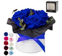 Infinity Flowerbox - Bouquet de eucalipto azul - Rosa enlatada en caja de regalo, florece 3 años sin agua