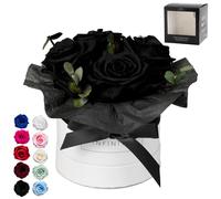 Infinity Flowerbox - Bouquet de eucalipto negro - Rosa enlatada en caja de regalo, florece 3 años sin agua