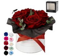 Infinity Flowerbox - Ramo de eucalipto burdeos - Rosa conservada en caja de regalo, florece 3 años sin agua