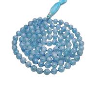 INFINITY GEMS Collar natural AAA aguamarina 108 mala|108 perlas de oración Mala collar | Mala atado a mano | Japa Mala | perlas redondas de 8 mm | borla de meditación