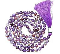 INFINITY GEMS Collar natural AAA Auralit 108 Mala |108 cuentas de oración Mala collar | Pulsera Mala anudada a mano | Japa Mala | Perlas redondas de 8 mm | borla de meditación