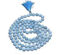 INFINITY GEMS Collar natural AAA azul de AQUAMARINA 108 perlas Mala, 8 mm perlas redondas, perlas anudadas a mano borlas, meditación Mala, envoltura Japa mala