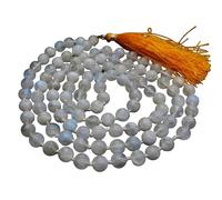 INFINITY GEMS Collar natural AAA blanco arco iris 108 Mala|108 perlas de oración Mala collar | Mala atado a mano | Japa Mala | perlas redondas de 8 mm | borla de meditación