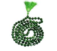 INFINITY GEMS Collar natural AAA cromo diopsida 108 perlas mala, 8 mm perlas redondas, perlas anudadas a mano borla collar, meditación mala envoltura japa mala