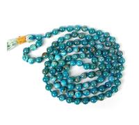 INFINITY GEMS Collar natural AAA de apatita neón, 108 Mala, 108 cuentas de oración, collar Mala anudado a mano, cuentas redondas de 8 mm, borla de meditación