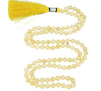 INFINITY GEMS Collar natural AAA de calcita amarilla 108 Mala | 108 cuentas de oración Mala collar | Pulsera mala tejida a mano | Japa Mala | Perlas redondas de 8 mm | Borla de meditación