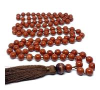 INFINITY GEMS Collar natural AAA de jaspe rojo 108 Mala | 108 cuentas de oración Mala collar | Pulsera Mala anudada a mano | Japa Mala | Perlas redondas de 8 mm | Borla de meditación