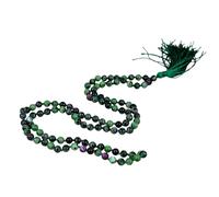INFINITY GEMS Japa Mala de rubí y zoisita natural, 108 cuentas de 6 mm, collar de meditación anudado a mano, borla hecha a mano, cuentas de oración, mala de yoga, joyería budista, regalo.