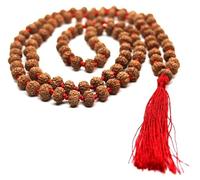 INFINITY GEMS Natural AAA 6 Mukhi Rudraksha Mala, 108+1 perlas reales de seis facetas Rudraksha, borla larga mala, hermosas perlas naturales japa mala cuentas de oración yoga